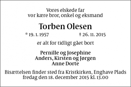 Dødsannoncen for Torben Olesen - København