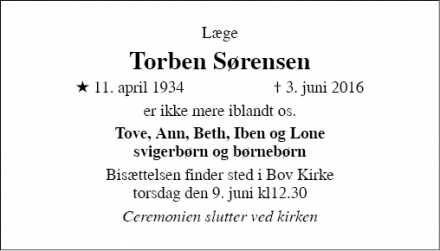 Dødsannoncen for Torben Sørensen - Padborg