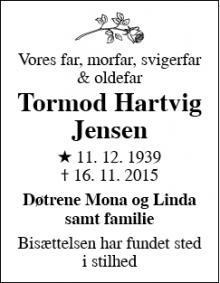 Dødsannoncen for Tormod Hartvig Jensen - Lyngby