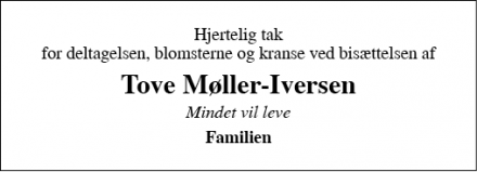 Dødsannoncen for Tove Møller-Iversen - Odense