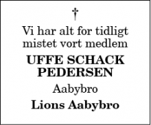 Dødsannoncen for Uffe Schack Pedersen - Aabybro