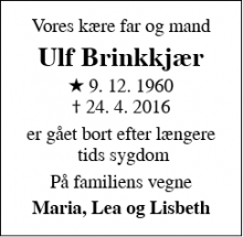 Dødsannoncen for Ulf Brinkkjær - København 