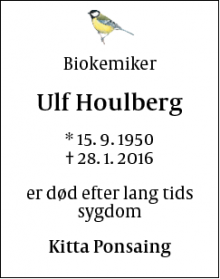 Dødsannoncen for Ulf Houlberg - København