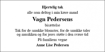 Dødsannoncen for Vagn Pedersen - Hundested