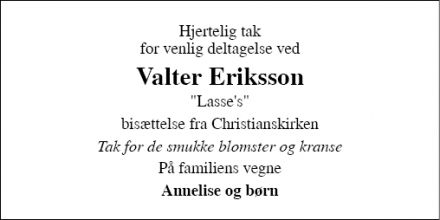 Dødsannoncen for Valter Eriksson - Fredericia