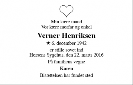 Dødsannoncen for Verner Henriksen - Løsning