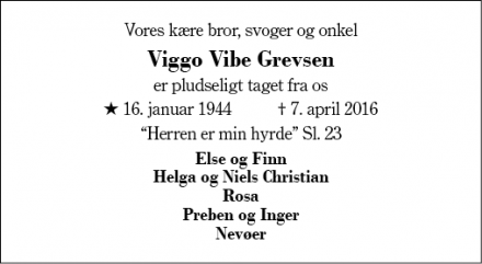Dødsannoncen for Viggo Vibe Grevsen - Herning