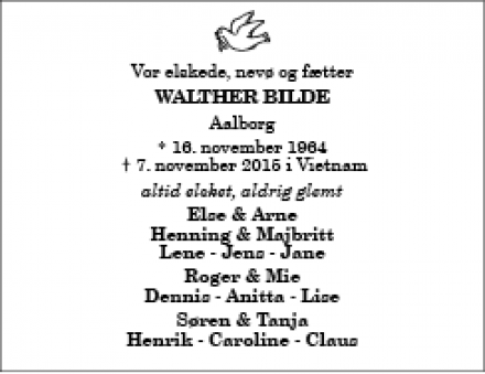 Dødsannoncen for Walther Bilde - Aalborg