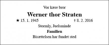 Dødsannoncen for Werner thor Straten - Skive