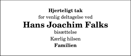 Taksigelsen for Hans Joachim Falk - Storvlorde