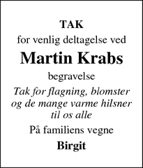 Dødsannoncen for Martin Krabs  - Bovrup