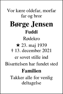Dødsannoncen for Børge Jensen - Rødekro