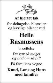 Taksigelsen for Helle Rasmussens - Rødekro
