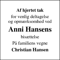 Taksigelsen for Anni Hansens - Bylderup-Bov