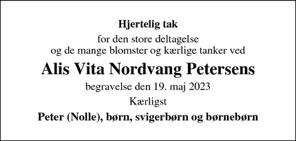 Taksigelsen for Alis Vita Nordvang Petersen - Rødekro