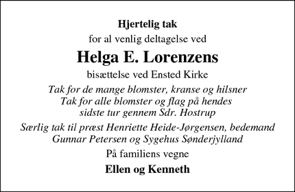 Taksigelsen for Helga E. Lorenzen - Aabenraa