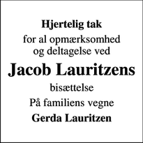 Taksigelsen for Jacob Lauritzens - Bovrup
