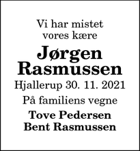 Dødsannoncen for Jørgen
Rasmussen - Hjallerup