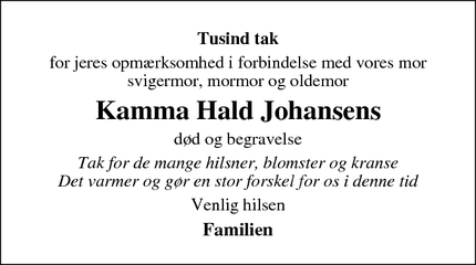 Taksigelsen for Kamma Hald Johansen - Suldrup