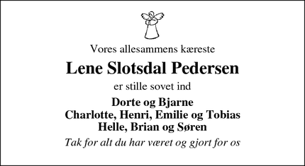 Dødsannoncen for Lene Slotsdal Pedersen - AARS