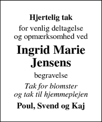 Taksigelsen for Ingrid Marie
Jensen - Suldrup