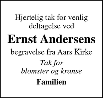 Taksigelsen for Ernst Andersens - Aars