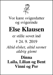 Dødsannoncen for Else Klausen - Rønde