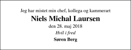Dødsannoncen for Niels Michal Laursen - Kongsgårde