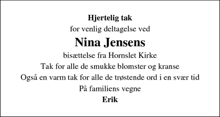 Taksigelsen for Nina Jensens - Rodskov, Hornslet