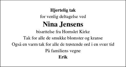 Taksigelsen for Nina Jensens - Rodskov, Hornslet