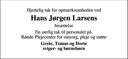 Dødsannoncen for Hans Jørgen Larsens  - Rønde