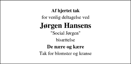 Taksigelsen for Jørgen Hansens - Albertslund