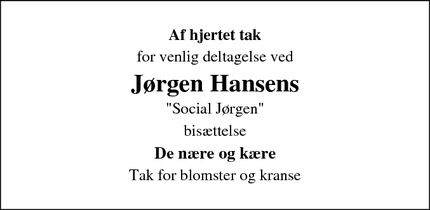 Taksigelsen for Jørgen Hansens - Albertslund