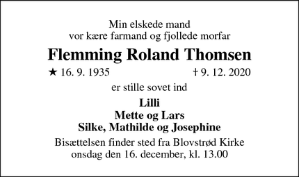 Dødsannoncen for Flemming Roland Thomsen - Allerød
