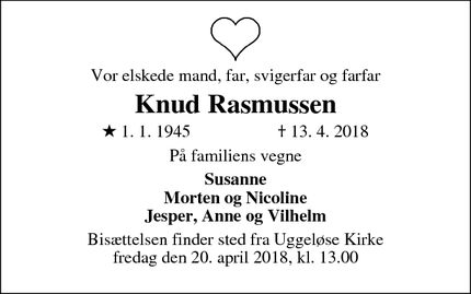 Dødsannoncen for Knud Rasmussen - Vassingerød