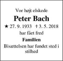 Dødsannoncen for Peter Bach - Lillerød
