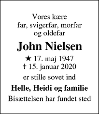 Dødsannoncen for John Nielsen - Tårnby