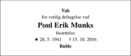 Taksigelsen for Poul Erik Munks - Amagerbro