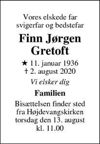 Dødsannoncen for Finn Jørgen Gretoft - København s