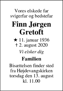 Dødsannoncen for Finn Jørgen Gretoft - København s