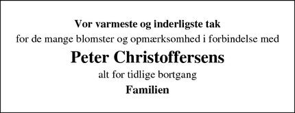 Taksigelsen for Peter Christoffersens - københavn S