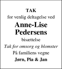 Taksigelsen for Anne-Lise Pedersens - Tårnby
