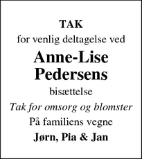 Taksigelsen for Anne-Lise Pedersens - Tårnby