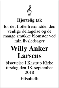 Taksigelsen for Willy Anker Larsens - Kastrup