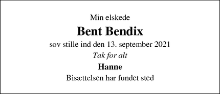 Dødsannoncen for Bent Bendix - Smørumnedre