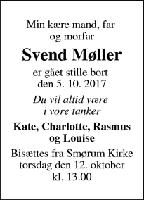 Dødsannoncen for Svend Møller - Smørum