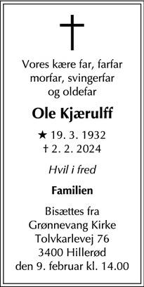 Dødsannoncen for Ole Kjærulff - hillerød