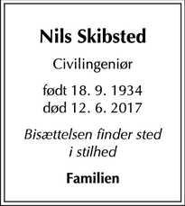 Dødsannoncen for Nils Skibsted - Gentofte