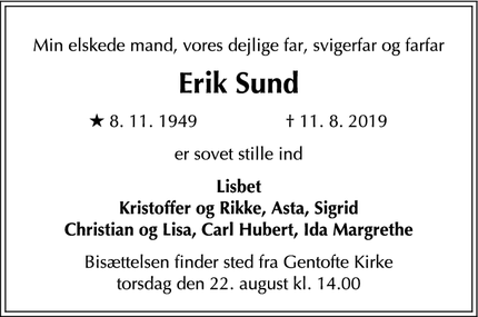 Dødsannoncen for Erik Sund - Gentofte
