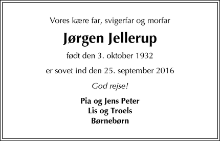 Dødsannoncen for Jørgen Jellerup - Hvidovre
